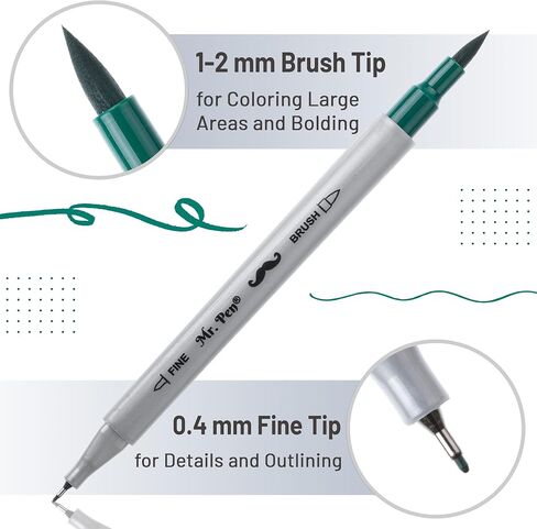 Mr. Pen- Dual Tip Brush Pens, 24 pcs, Assorted Color, Fine & Brush Tip Markers, Markers for Adult Coloring, Coloring Markers for Adults, Adult Coloring Markers, Brush Markers, Dual Tip Markers in Saudi Arabia