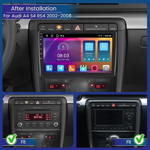 [2+32G] Hikity Wireless Carplay/Android Auto Car Radio for Audi A4 S4 RS4 2002-2008، 9 بوصة Android 13 شاشة تعمل باللمس ستيريو مع GPS/WiFi/FM RDS/SWC/Canbus/كاميرا احتياطية in Saudi Arabia