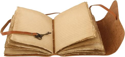 Leather Journal with lined Deckle Edge Paper 8x6 inch and Vintage Key/Handmade Writing Notebook Diary/Bound Daily Notepad for Men & Women Medium, Sketch/Writing pad, for Artists in Kuwait