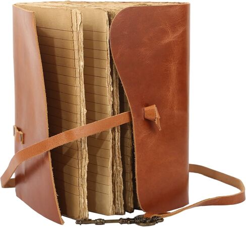 Leather Journal with lined Deckle Edge Paper 8x6 inch and Vintage Key/Handmade Writing Notebook Diary/Bound Daily Notepad for Men & Women Medium, Sketch/Writing pad, for Artists in Kuwait
