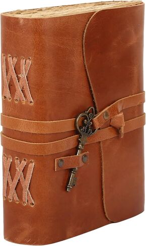 Leather Journal with lined Deckle Edge Paper 8x6 inch and Vintage Key/Handmade Writing Notebook Diary/Bound Daily Notepad for Men & Women Medium, Sketch/Writing pad, for Artists in Kuwait