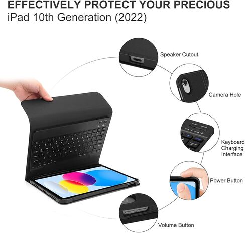 iPad 10th Generation Case with Keyboard 10.9 inch,iPad 10th Gen Keyboard, Detachable Wireless Bluetooth Keyboard,Smart Folio Case with Pencil Holder for iPad 10th Gen(A2696/A2757/A2777),Green in Saudi Arabia