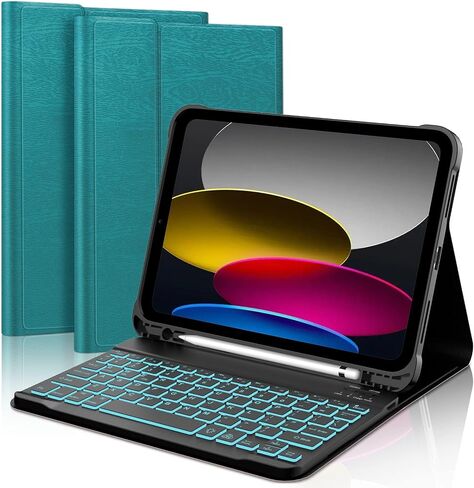 iPad 10th Generation Case with Keyboard 10.9 inch,iPad 10th Gen Keyboard, Detachable Wireless Bluetooth Keyboard,Smart Folio Case with Pencil Holder for iPad 10th Gen(A2696/A2757/A2777),Green in Saudi Arabia