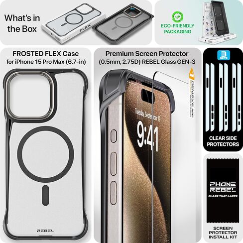 حافظة REBEL iPhone 15 Pro Max الشفافة [سلسلة Frosted Flex] جوانب مكشوفة للراحة، متوافق مع MagSafe القوي، نسيج غير لامع، واقي مقاوم للصدمات، غطاء بدون إطار مطور، هاتف 6.7 بوصة 2023 in Saudi Arabia
