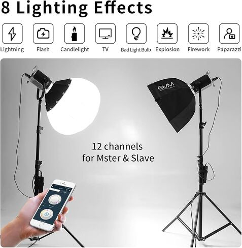 GVM 200W LED Video Light with Lantern Softbox, SD200D Photography Studio Lighting Kit with Bluetooth/DMX Control, 93000lux@0.5m 3200K-5600K Bi-Color Continuous Output Lighting for YouTube (SD200D) in Saudi Arabia