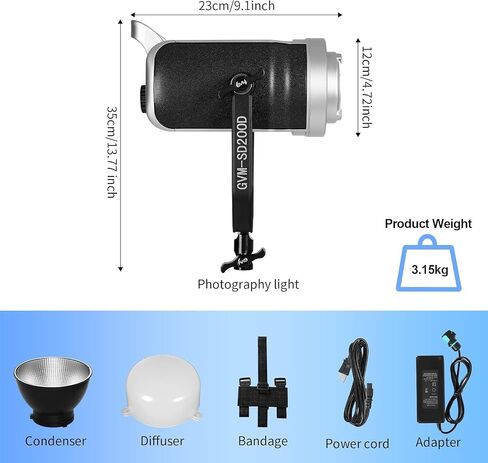 GVM 200W LED Video Light with Lantern Softbox, SD200D Photography Studio Lighting Kit with Bluetooth/DMX Control, 93000lux@0.5m 3200K-5600K Bi-Color Continuous Output Lighting for YouTube (SD200D) in Saudi Arabia