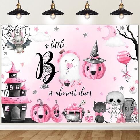 Avezano Halloween Baby Shower Backd A Little Boo هو تقريبًا مستحق زينة لافتة استحمام الطفل لطيف شبح الهالوين Boo خلفية حفلات الأطفال حديثي الولادة (7 × 5 أقدام) in Saudi Arabia