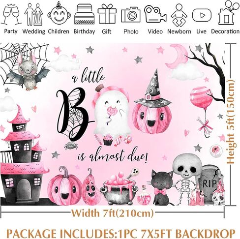 Avezano Halloween Baby Shower Backd A Little Boo هو تقريبًا مستحق زينة لافتة استحمام الطفل لطيف شبح الهالوين Boo خلفية حفلات الأطفال حديثي الولادة (7 × 5 أقدام) in Saudi Arabia