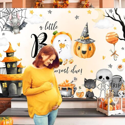 Avezano Halloween Baby Shower Backd A Little Boo هو تقريبًا مستحق زينة لافتة استحمام الطفل لطيف شبح الهالوين Boo خلفية حفلات الأطفال حديثي الولادة (7 × 5 أقدام) in Saudi Arabia
