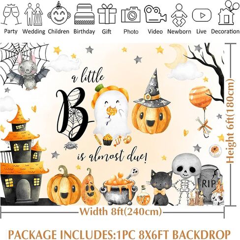 Avezano Halloween Baby Shower Backd A Little Boo هو تقريبًا مستحق زينة لافتة استحمام الطفل لطيف شبح الهالوين Boo خلفية حفلات الأطفال حديثي الولادة (7 × 5 أقدام) in Saudi Arabia