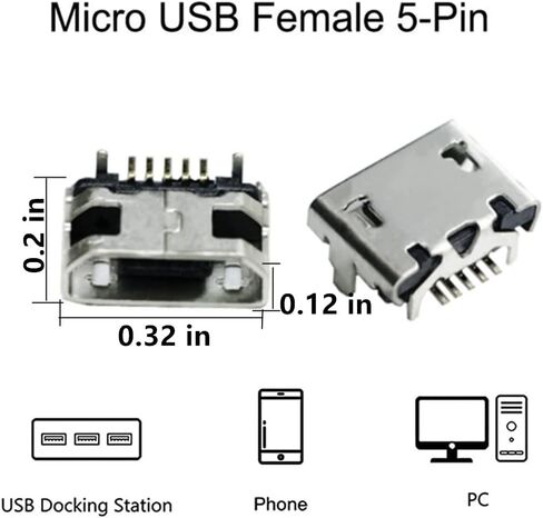 100 قطعة مقبس USB وصلة مرفاع 180 درجة 5-Pin SMD SMT لحام محول صغير موصل صغير مايكرو USB أنثى مقبس منافذ لأجزاء إصلاح الهاتف الخليوي in Kuwait