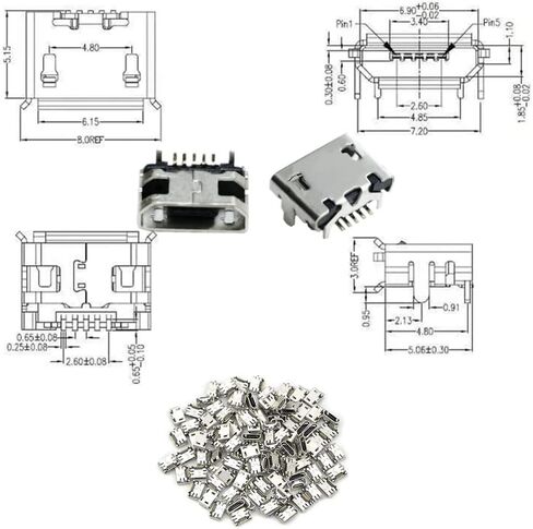 100 قطعة مقبس USB وصلة مرفاع 180 درجة 5-Pin SMD SMT لحام محول صغير موصل صغير مايكرو USB أنثى مقبس منافذ لأجزاء إصلاح الهاتف الخليوي in Kuwait