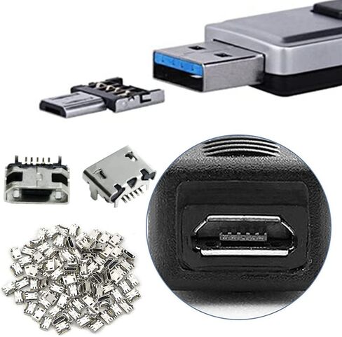 100 قطعة مقبس USB وصلة مرفاع 180 درجة 5-Pin SMD SMT لحام محول صغير موصل صغير مايكرو USB أنثى مقبس منافذ لأجزاء إصلاح الهاتف الخليوي in Kuwait
