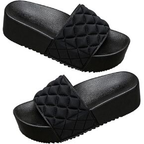 GORGLITTER Women's Diamond Pattern Platform Sandals Open Front Single Band Thick Sole Slippers