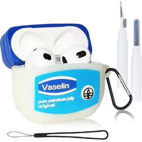 Cute Cover for AirPods 3st Generation Case - Cartoon Kawaii Funny Vaselin Cover Set for AirPods 3 Case with Cleaner Pen Kit, Silicone Wrist Strap 3rd Accessory for Women Boys Kids Blue Vaselin