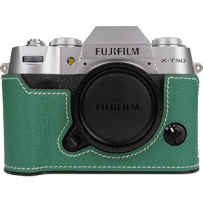 Uchandmade】 Handmade Genuine Leather Camera Half Case for Fujifilm X-T50/Fujifilm X-T50 Camera Case/Fujifilm X-T50 Case - Top Layer Cowhide Body + Metal Base Plate (37 Gold)