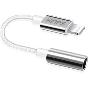 KINPS MFI Certified Lightning to 3.5 mm Headphone Jack Adapter Compatible with iPhone 12/11 Pro Max/11 Pro/11/XS Max/XS/XR/X/8 Plus/8/7 Plus/7 (White)