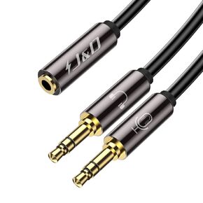 كابل مقسم سماعات J&D، مطلي بالذهب 1/8 بوصة TRRS أنثى إلى TRS ذكر ميكروفون CTIA محول سماعة رأس Y، منفذ منفصل لسماعات الرأس، محول سماعة رأس للألعاب، محول سماعة أذن للكمبيوتر الشخصي، 0.65 قدم