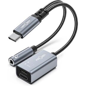 USB C to 3.5mm Audio and Charger Adapter,3 in 1 USB C Headphone Adapter with PD 27W & Lightning 10W Charging Dongle Cable Cord for iPhone15/15 Plus/15 Pro/15 Pro Max,Galaxy S24/S23/S22/S21/S20