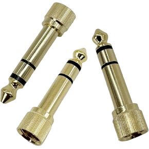 3Pcs Gold Plated 6.35mm 1/4" (1/4 Inch) Stereo Male to 3.5mm 1/8" (1/8 Inch) Female Jack Audio Adapter with Screw On Stereo Phone Screw-On Adapter for Guitar Headphones Amp