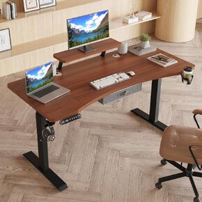 63x30 Inches Dual Motor Electric Standing Desk with Drawer, Adjustable Height Sit Stand Up Desk with Storage Shelf, Home Office Desk Computer Workstation with Pale Pearwood Top/White Frame