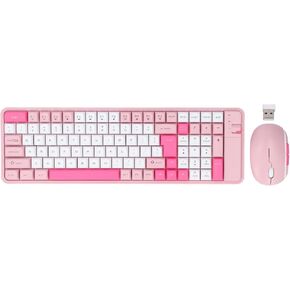 Keyboard and Mouse Combo, 2.4GHz Bluetooth Dual Mode Colorful CuteKeyboard Mouse Set, 100 Keys QWERTY Layout, Energy Save Sleep Mode, for Win98,Me,2000,XP, (Roseate)