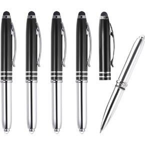 PATIKIL Ballpoint Pen with Stylus Tip and LED Flashlight, 5 Pack 3 in 1 Metal Pen Black Ink 1.0mm Medium Point Stylus Pen for Touch Screens, Black