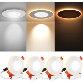 YGS-Tech 2.5 Inch LED Recessed Ceiling Light with Night Light, Ultra-Thin LED Recessed Lighting with Optional 3000K Nightlight and 6500K Daylight Mode, 3W, 420LM, LED Downlight with Driver (4 Pack)