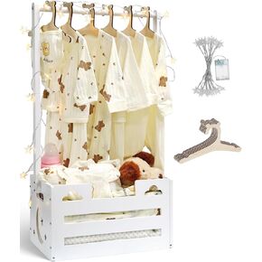 Wooden Baby Shower Crate Closet Large - Baby Shower Clothes Rack with 6 Hangers - Welcome Wood Baby Gift Basket Box with Starring LED Lights for New Born Girls Boys New Parents - Toy Storage Box White in Saudi Arabia
