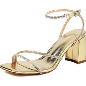 Rhinestone Heeled Sandals for Women, Chunky Block Heels for Prom, Sexy Strappy Heels Summer Sandals Open Toe Mid Heels for Women