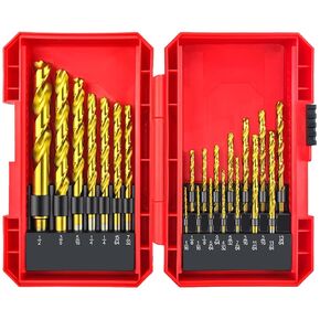 C&T 21 Piece Titanium Twist Drill Bit Set, Cobalt Drill Bit Sets,Titanium Twist Jobber Drill Bit Set for Cutting Hard Metals, Such as Stainless Steel, Aluminum Alloy and Titanium Alloy