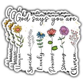 (3pcs) God Says You are Unique Lovely Special Precious Strong Chosen Bible Verse Stickers for Water Bottles Laptops Phones Kindle Car Hard Hat Jesus Christian Inspirational Quote Decals -3x3"