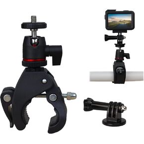 Super Clamp Action Camera Clamp Mount Bike Handlebar Mount Ball-Head Adapter 360°Swivel, Compatible with Gopro Hero 13 12 11 10 9 / Insta 360 / DJI Action Cameras