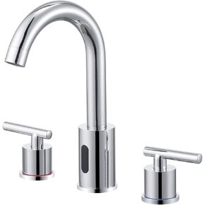 Charmingwater Touchless Bathroom Faucet for 3 Hole, 8 Inch Widespread Hands Free Bathroom Faucet with Automatic Sensor, 2-Handle Basin Mixer Vanity Taps with 360° Swivel Spout, Chrome