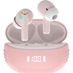 Wireless Earbuds Bluetooth 5.4 Headphones Premium Sound Ear Buds with ENC Noise Cancelling, 48H Playback in Ear Earphones with LED Display, IPX7 Waterproof Earbuds for iOS Andriod, Pink