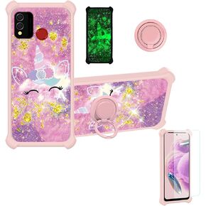 jioeuinly BLU J9L Case Compatible with BLU J9L Phone Case Cover [with Tempered Glass Screen Protector][Hard PC + Soft Silicone][Gold Glitter+Luminous] JSF-DJS
