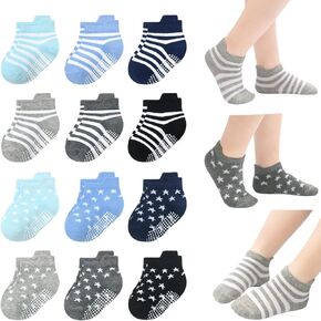 Baby Non-skid Socks Toddler Newborn Infant Non Slip Socks with Grips Anti-Slip Girls Boys Ankle Socks 12 pairs