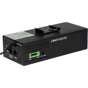 LINOVISION DC12V POE Injector with DC 12 Volt to POE 24V/48V Voltage Booster, POE for Solar/Vehicle, or act as UPS POE Switch Supports AC110V Input and Backup Battery, Stopless POE Power Supply