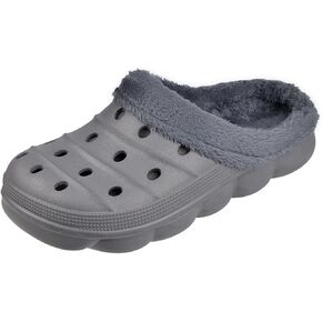 Harssidanzar Mens and Womens Lined Clogs, Unisex Winter Fleece Breathable Walking Garden Shoes Warm Non-Slip Mule Footwear HU203US