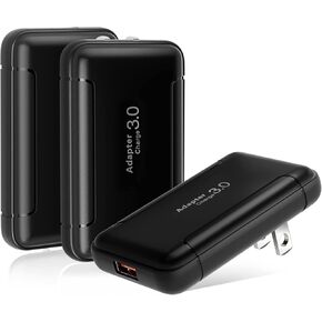Flat USB Wall Charger, Costyle 3 Pack 18W 3A Quick Fast Charge 3.0 Adapter Slim Foldable USB Wall Plug Charging Block for Samsung Galaxy Android Phone S20 S10 S9 A54 A53 A14, Note 10 20(Black)