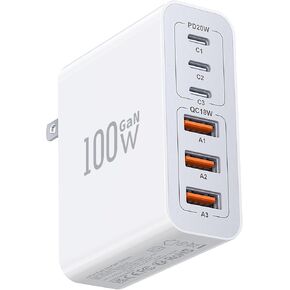 USB C Charger Block,100W GAN 6-Port QC+PD 3.0 Wall Chargers Station Type C Fast Charging Plug Brick Portable Cube Hub Multiport Power Adapter for iPhone 15/14/13/12 Pro Max Galaxy iPad Tablet