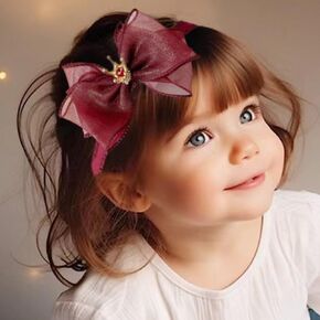 Cute Baby Girl Headband with Lace Bow and Crown Elastic Lace Bow Hair Band Newborn to Toddler Hair Accessory Shower Birthday Party Gift (Purple, Free)