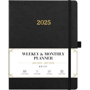 2024-2025 Planner - Planner 2024-2025, Leather Planner Weekly Monthly, Jul 2024 - Jun 2025, 8.5" x 11", Inner Pocket + Elastic Closure + Pen Loop + Bookmarks+ Leather Hardcover - Red Brown