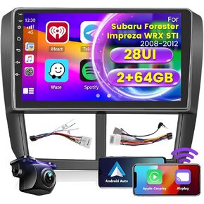 Roinvou 4+64G Android Carplay Stereo for Subaru Forester Impreza WRX STI 2008-2012, 9" Touch Screen Carplay Android Auto with 32EQ Bluetooth WiFi GPS Navigation Mirror Link 1280 * 720 Resolution
