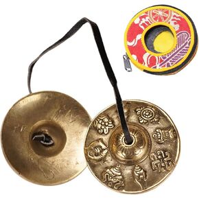 Tibetan Tingsha Cymbals Yoga Meditation Chime Bells with Tibetan Zipper Bag for Music Kit Percussion Instrument - OM Mane Padme Hum Symbols Embossed