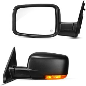 KAX 1 pcs Towing Mirrors (Right) fit for 1500, 2500, 3500, Ram 1500, Ram 2500, Ram 3500,Power Adjustable Plane Glass,Power Heated,LED Turn Signal Light,180°Manual Folding,Black