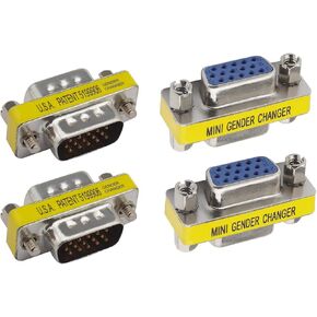 4X VGA 15 Pins Mini Gender Changer Adapters Couplers, DB15 Black Male to Male & Blue Female to Female Converter Connectors