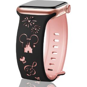 Cute Cartoon Two-Tone Engraved Bands Compatible with Apple Watch 38mm 40mm 41mm 42mm 44mm 45mm 46mm 49mm Men Women,Soft Silicone Sport Strap for iWatch Ultra Series 10 9 8 7 6 5 4 3 2 1 SE