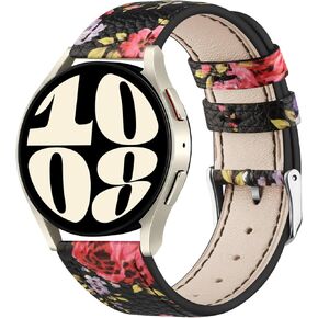 Leather Bands Compatible with Samsung Galaxy Watch 6 Band 40mm 44mm, Galaxy Watch 6 Classic Bands 43mm 47mm, 20mm Genuine Leather Bracelet Strap for Galaxy Watch 6 Band Women Men