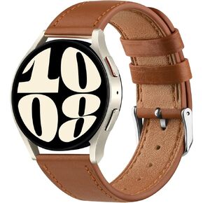 أحزمة جلدية متوافقة مع Samsung Galaxy Watch 6 Band 40mm 44mm، Galaxy Watch 6 Classic Bands 43mm 47mm، 20mm حزام سوار من الجلد الطبيعي لساعة Galaxy Watch 6 Band النساء والرجال